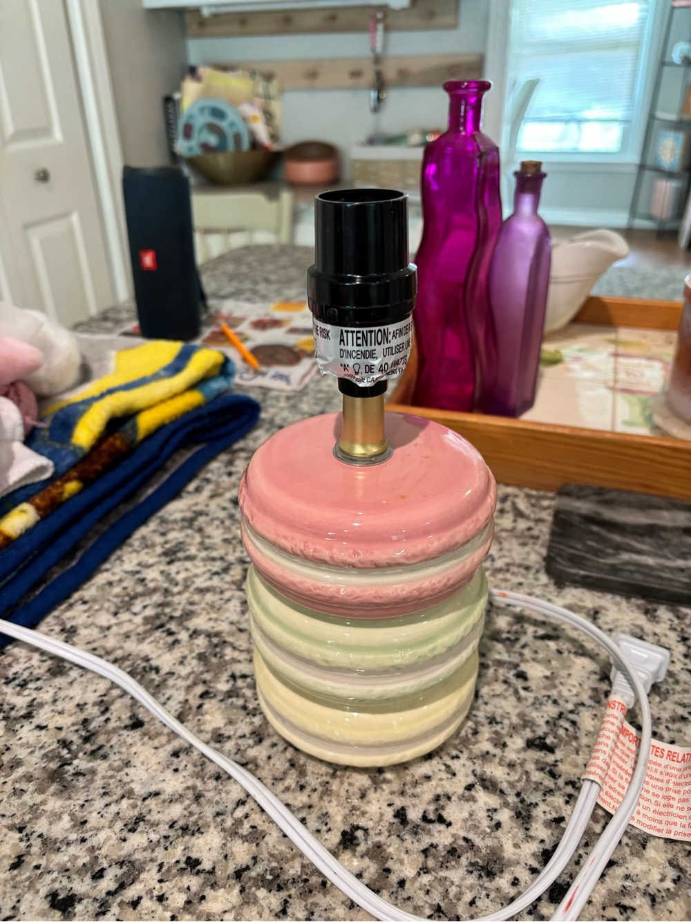 Macaroon Pastel Striped Ceramic Table Lamp Base - Pink, Green, Cream